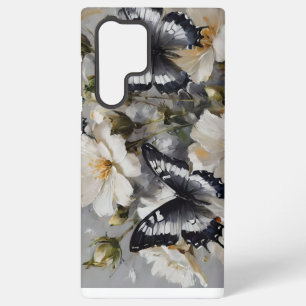 Zwart-Witte Vlinders Op Witte Bloemen, Samsung Galaxy Hoesje