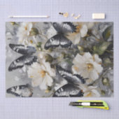Zwart-Witte Vlinders Op Witte Bloemen, Tissuepapier (Craft)