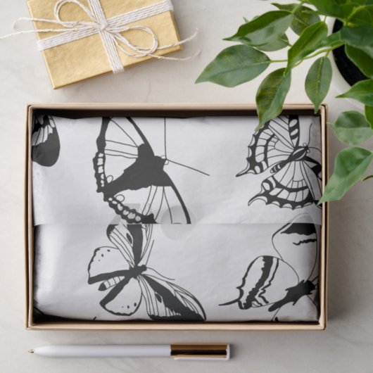 Zwart-witte vlinders tissuepapier (Geschenk)
