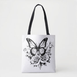 Zwart-witte vlinderzak tote bag