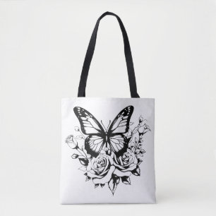 Zwart-witte vlinderzak tote bag