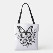 Zwart-witte vlinderzak tote bag (Achterkant)
