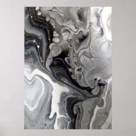 Zwart Witte Vloeibare Marmer Abstract Grijs Zilver Poster