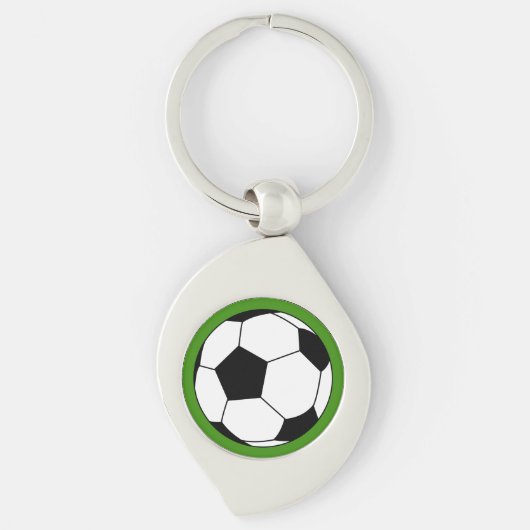 Zwart-witte voetbal op groen sleutelhanger (Voorkant)