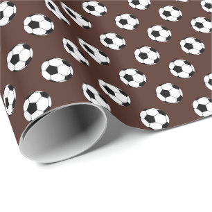 Zwart/Witte Voetbalballen op Bruin Cadeaupapier