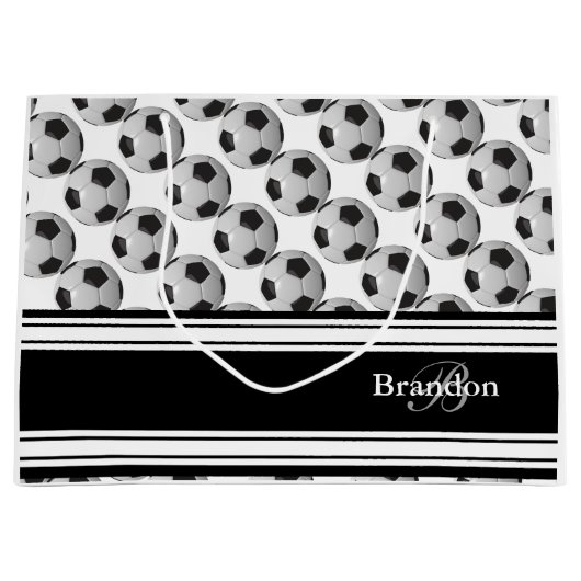 Zwart-witte Voetballen personaliseren Groot Cadeauzakje (Voorkant)