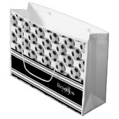 Zwart-witte Voetballen personaliseren Groot Cadeauzakje (Voorkant Gekanteld)