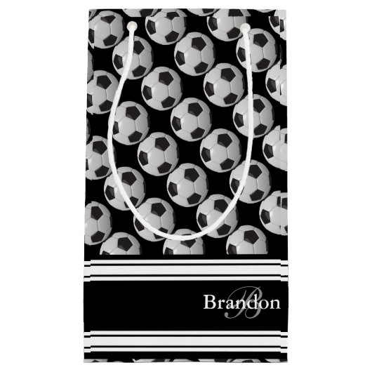 Zwart-witte Voetballen personaliseren Klein Cadeauzakje (Voorkant)