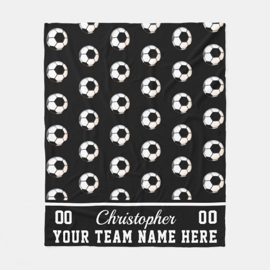 Zwart | Witte Voetbalnaam | Nummer | Team Fleece Deken (Voorkant)