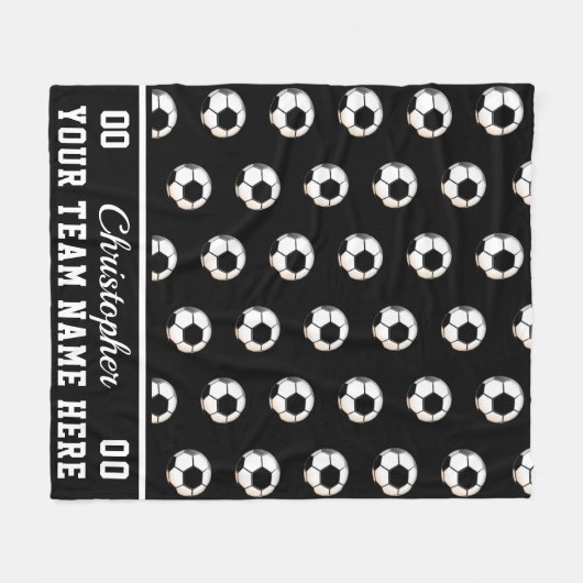 Zwart | Witte Voetbalnaam | Nummer | Team Fleece Deken (Voorkant (Horizontaal))