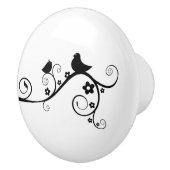 Zwart-witte vogel op Branch Whimsical Keramische Knop (Rechts)