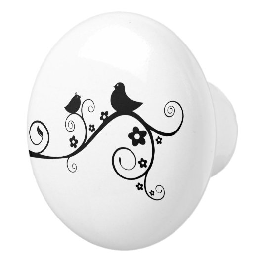 Zwart-witte vogel op Branch Whimsical Keramische Knop (Rechts)