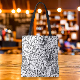 Zwart-witte vogels leuk grillig patroon tote bag