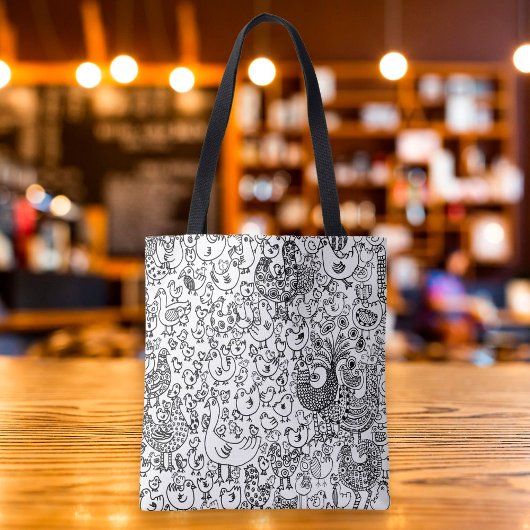 Zwart-witte vogels leuk grillig patroon tote bag