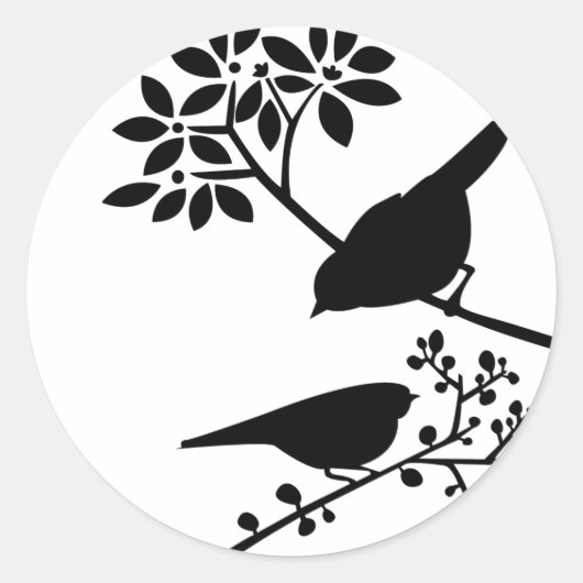 Zwart-witte vogels ronde sticker (Voorkant)