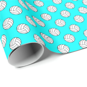 Zwart/witte volleybalballen op aquablauw cadeaupapier