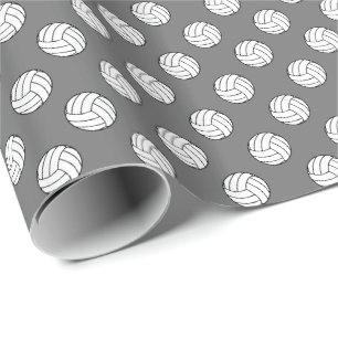 Zwart/witte volleybalballen op grijs cadeaupapier