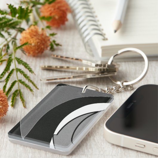 Zwart-witte vormkunst sleutelhanger (Voorkant Rechts)