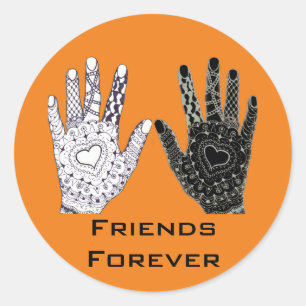 Zwart-witte vriendschap Hands Ronde Sticker