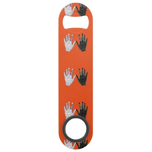 Zwart-witte vriendschap Hands Speed Flessenopener (Achterkant)