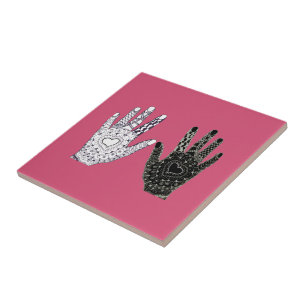 Zwart-witte vriendschap Hands Tegeltje