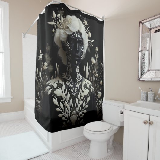 Zwart-witte vrouw douchegordijn (In situ)