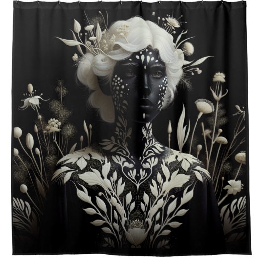 Zwart-witte vrouw douchegordijn (Voorkant)