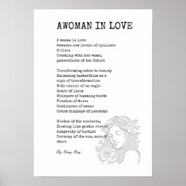 Zwart-witte vrouw in liefde gedicht muurkunst poster