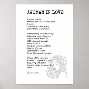 Zwart-witte vrouw in liefde gedicht muurkunst poster
