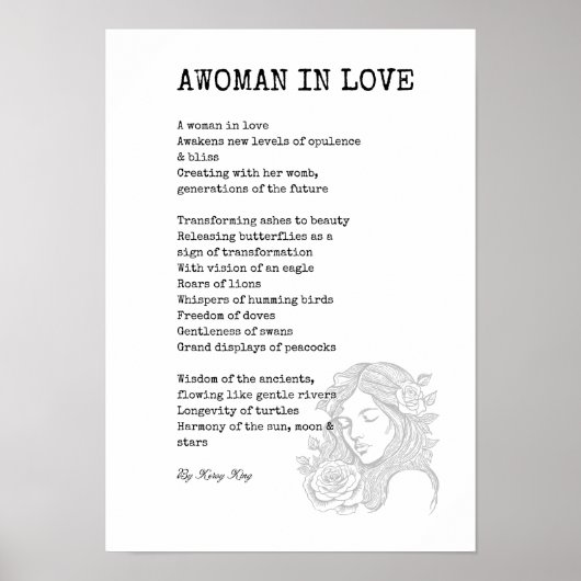 Zwart-witte vrouw in liefde gedicht muurkunst poster (Voorkant)