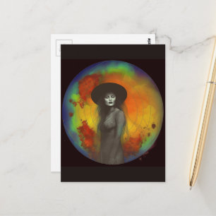 Zwart-witte vrouw met kleurrijke achtergrond briefkaart