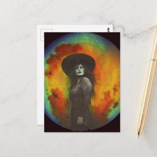Zwart-witte vrouw met kleurrijke achtergrond briefkaart