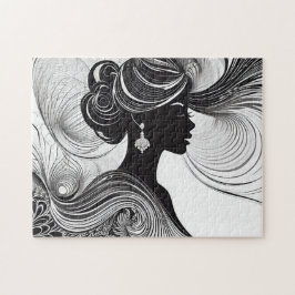Zwart-witte vrouw met vloeiend haar legpuzzel