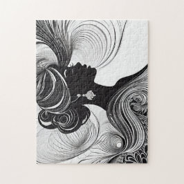 Zwart-witte vrouw met vloeiend haar legpuzzel