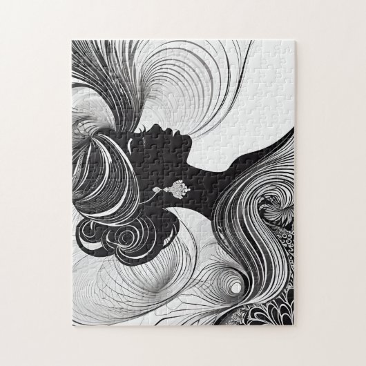 Zwart-witte vrouw met vloeiend haar legpuzzel (Verticaal)