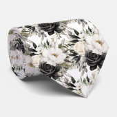 Zwart-witte waterverf bloemen formele halsdas stropdas (Opgerold)