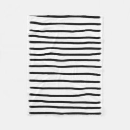 Zwart-witte Waterverf met handgetekende lijnen Fleece Deken