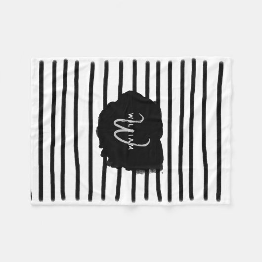 Zwart-witte Waterverf met handgetekende lijnen Fleece Deken (Voorkant (Horizontaal))