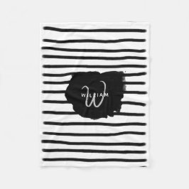 Zwart-witte Waterverf met handgetekende lijnen Fleece Deken