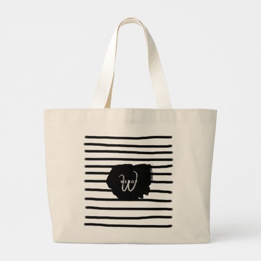 Zwart-witte Waterverf met handgetekende lijnen Grote Tote Bag (Achterkant)