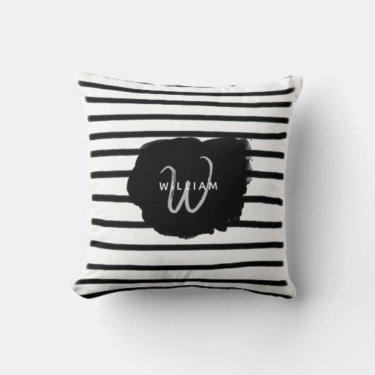 Zwart-witte Waterverf met handgetekende lijnen Kussen (Voorkant)