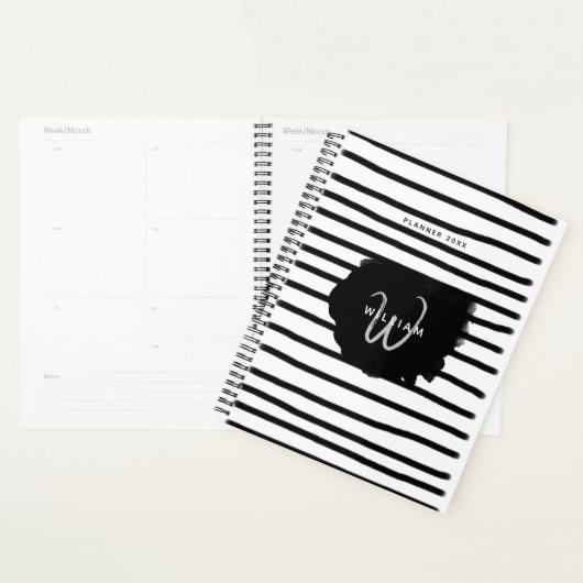 Zwart-witte Waterverf met handgetekende lijnen Planner (Display)