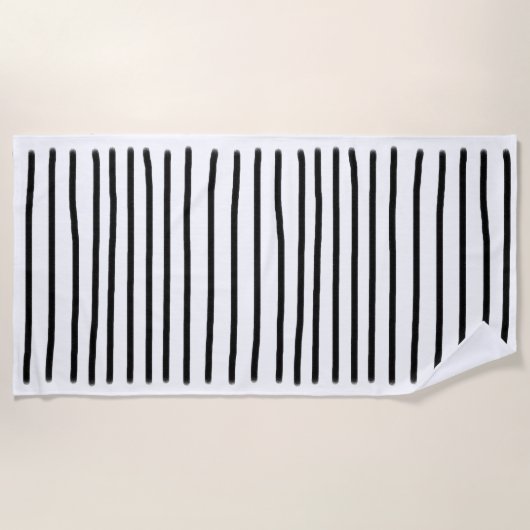 Zwart-witte Waterverf met handgetekende lijnen Strandlaken (Voorkant)