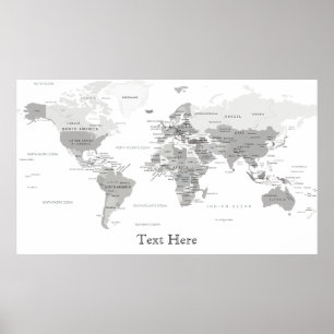 Zwart-witte Wereldkaart op maat Poster