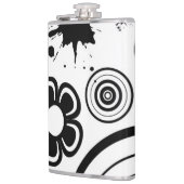 Zwart-Witte Whimsical Bloemen, Cirkels, Spatten Heupfles (Links)