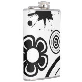 Zwart-Witte Whimsical Bloemen, Cirkels, Spatten Heupfles (Rechts)
