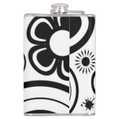 Zwart-Witte Whimsical Bloemen, Cirkels, Spatten Heupfles (Achterkant)