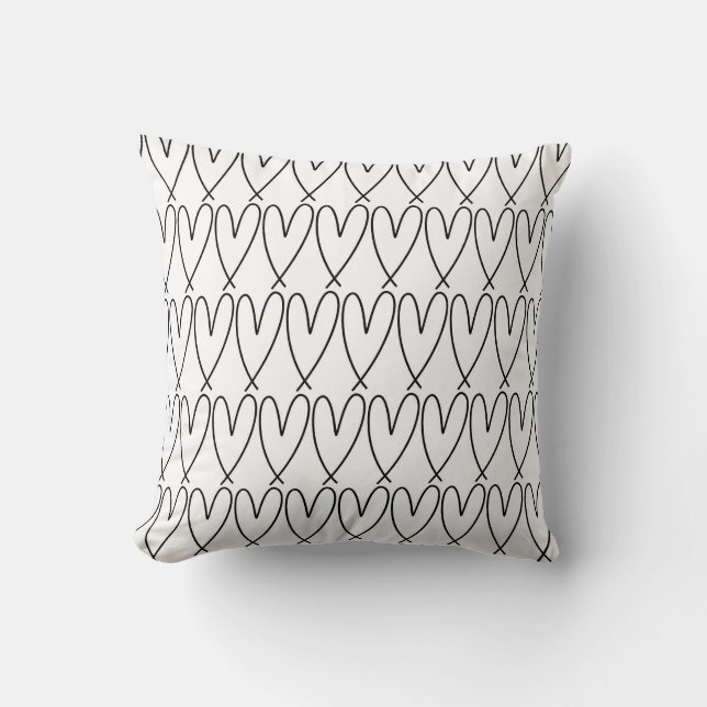Zwart & Witte Whimsical Cute Harten Kussen (Voorkant)