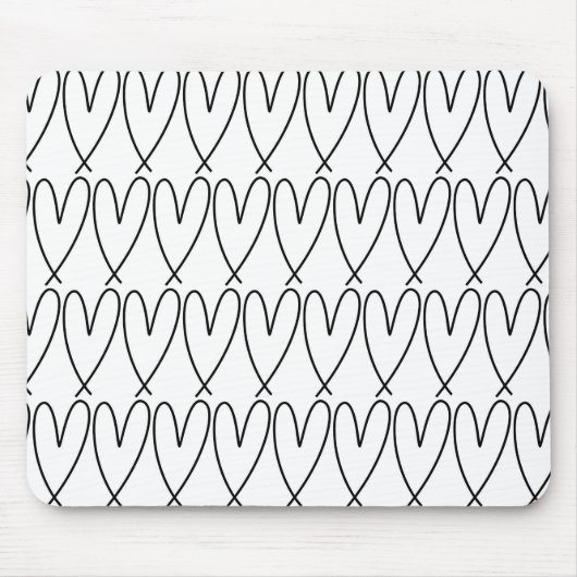 Zwart & Witte Whimsical Cute Harten Muismat (Voorkant)