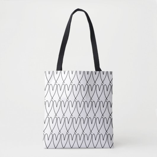 Zwart & Witte Whimsical Cute Harten Tote Bag (Voorkant)